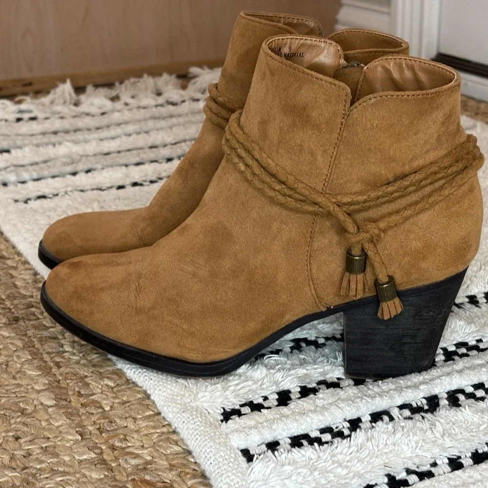 BAMBOO Tan Ankle Boots with Braided Detail